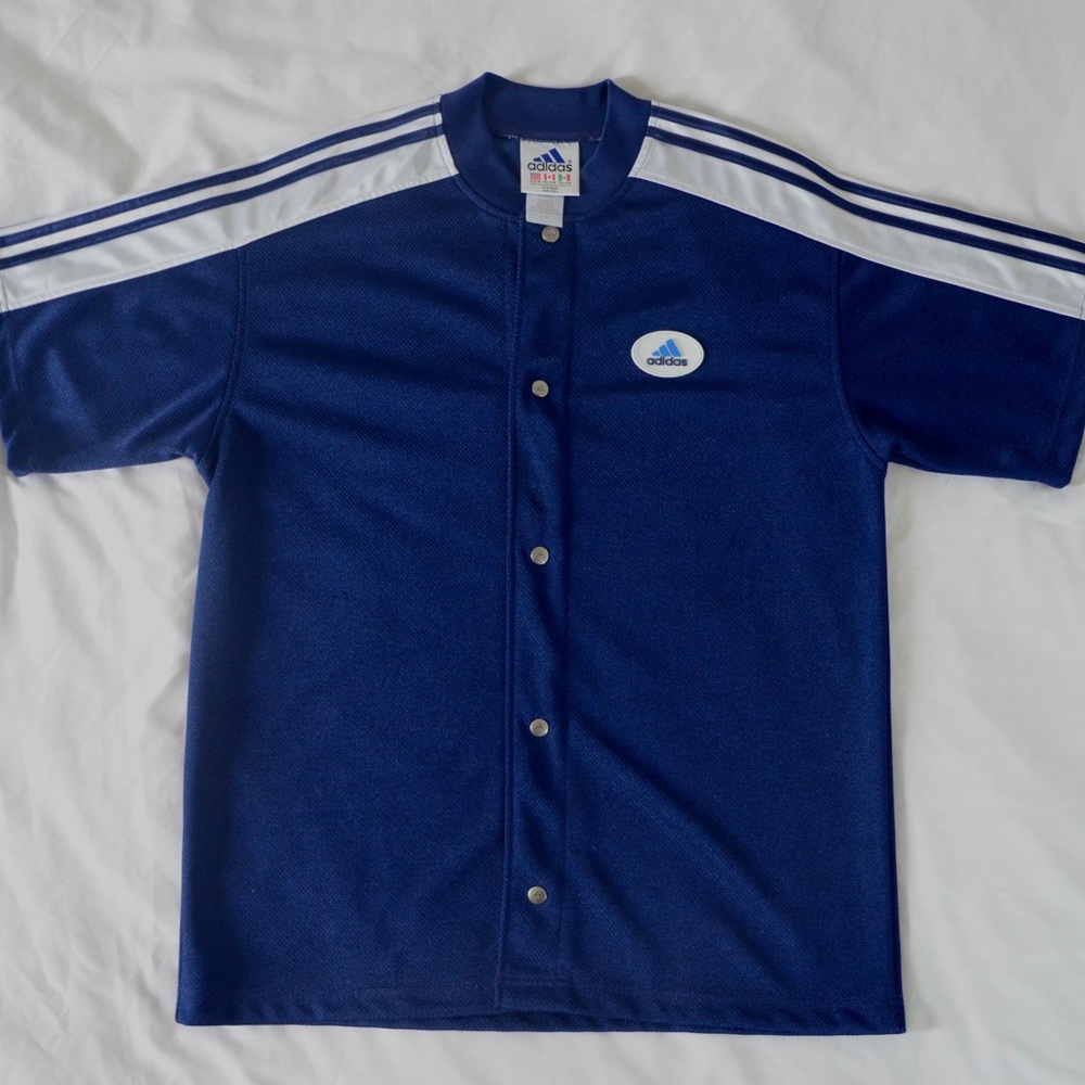 Vintage Adidas Baseball Jersey: Blue - Size M